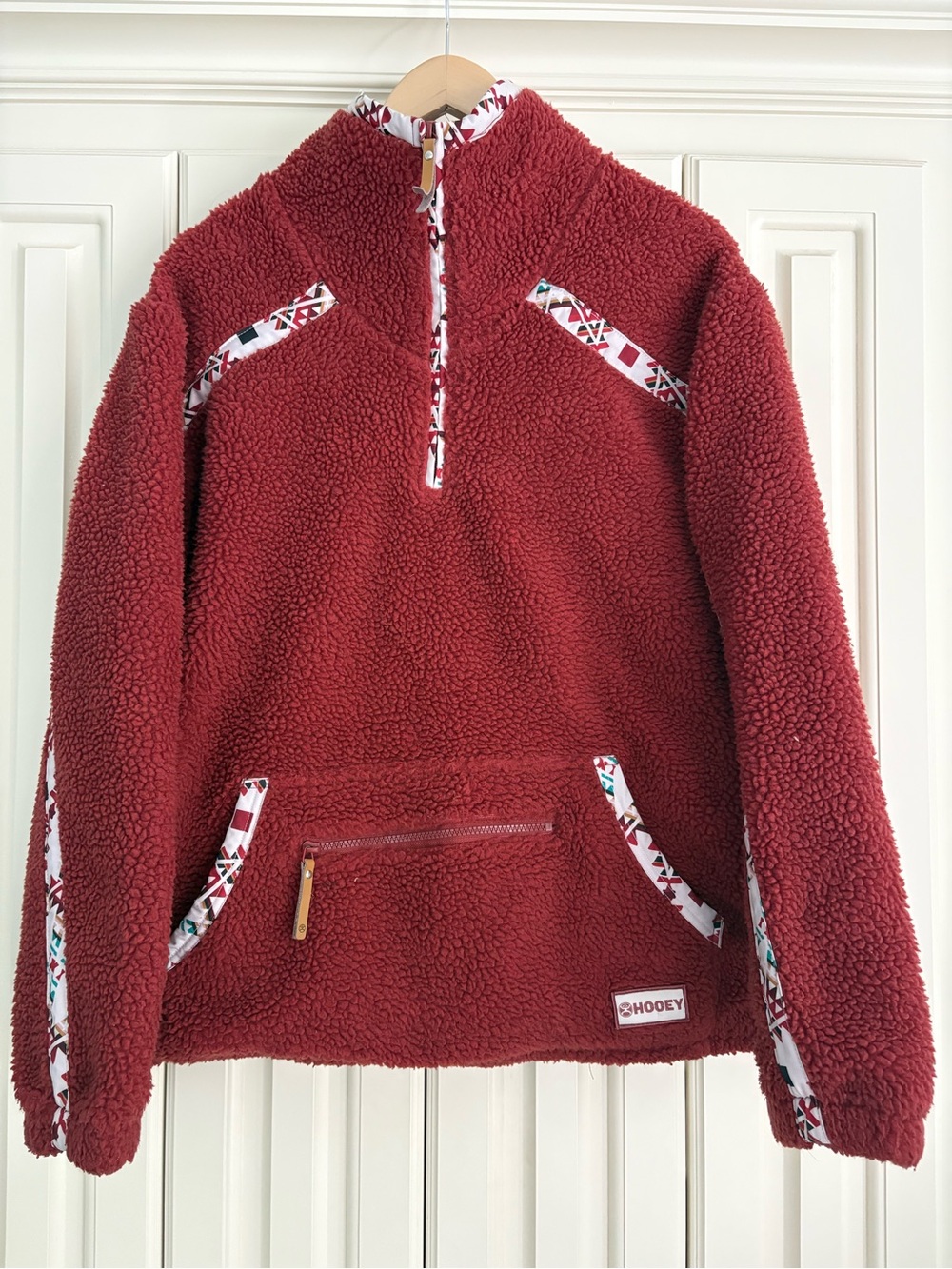 Hooey Sherpa Half-Zip Aztec Print Teddy Sweatshirt Pullover Fleece Kangaroo L